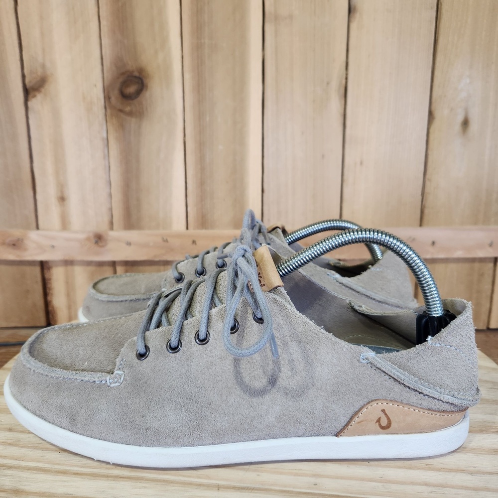OluKai Nalukai Kala Shoes Mens Size 8.5 Gray Leather Casual Sneakers Comfort